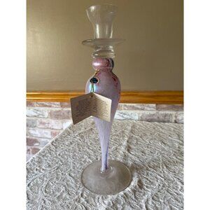 Vintage Murano Glass Pink & Blue Swirled Candlestick Made In Italy Cristalvi